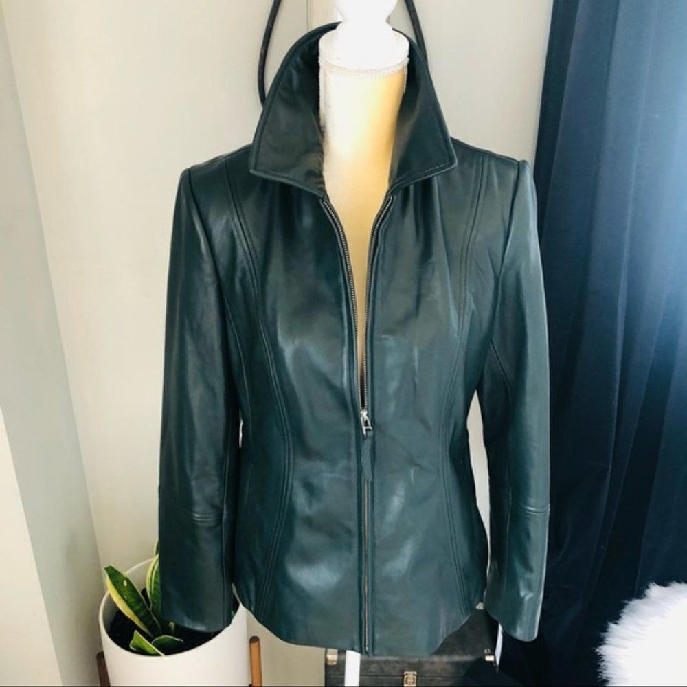 Preston‎ & York Lambskin Leather Moto Jacket, Luxurious, Dark Green, Small, NWT